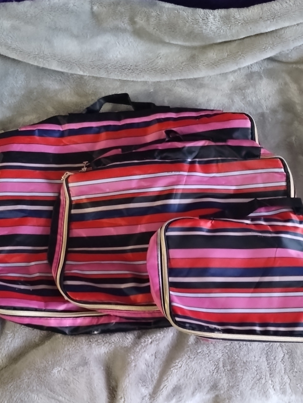 Isaac Mizrahi Striped Cosmetic Pouch in Pink, Red, Navy, Black